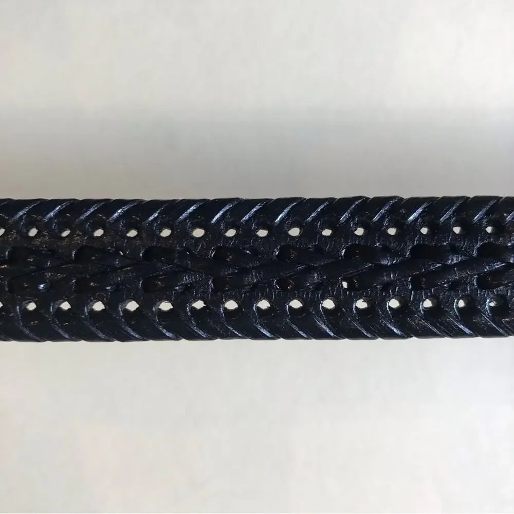 Unique Fine Woven Leather Belt with Silver Hardware, Very Pretty, Size Medium